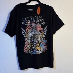 Von Dutch Black Tee with Tiger and Snake Graphic men’s medium NWT bling